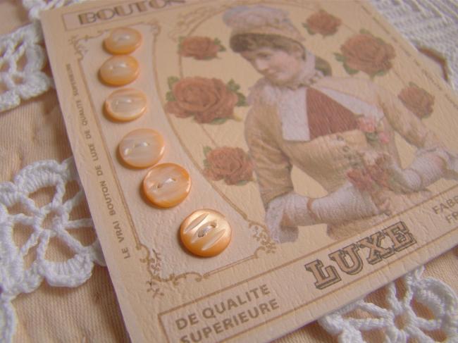 Lovely card with 6 antique engraved buttons in mother of pearl, peach color