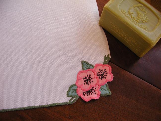 Lovely hand towel with hand embroidered anemones