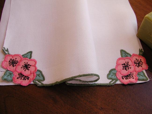 Lovely hand towel with hand embroidered anemones