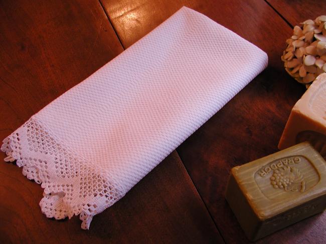 Lovely waffle hand towel with crochet lace edging