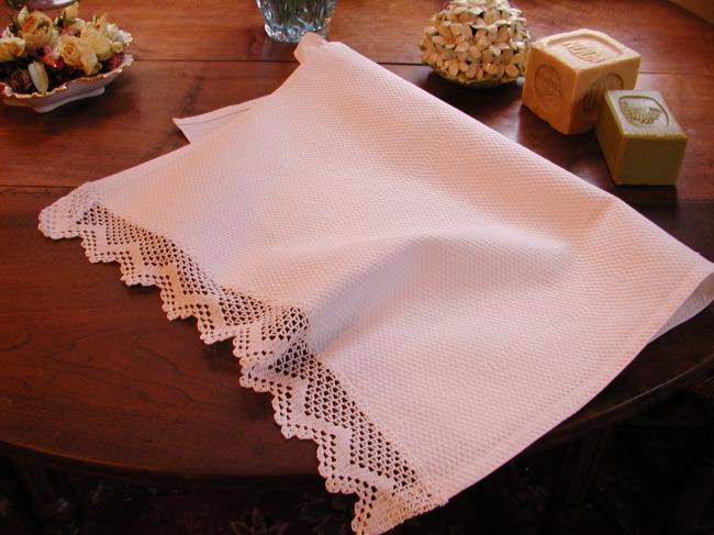 Lovely waffle hand towel with crochet lace edging