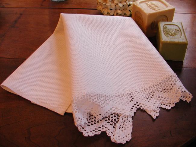 Lovely waffle hand towel with crochet lace edging