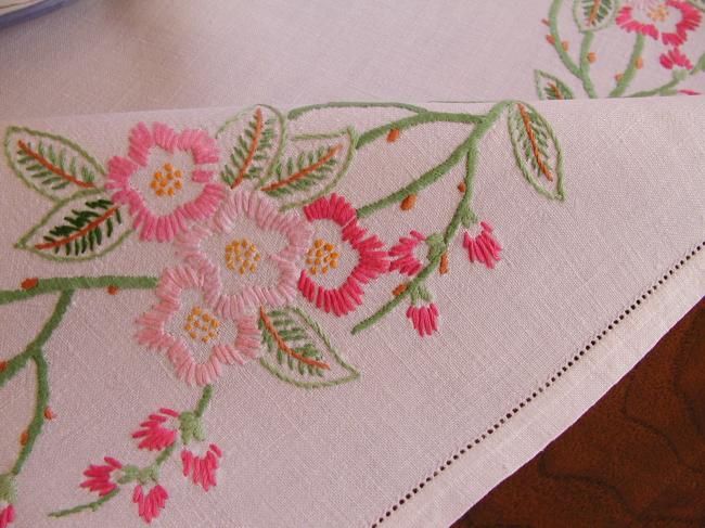 Stunning tablecloth with embroidered blooming cherry tree