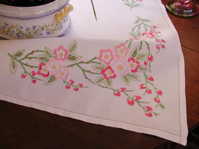 Stunning tablecloth with embroidered blooming cherry tree