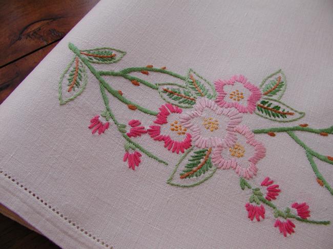 Stunning tablecloth with embroidered blooming cherry tree