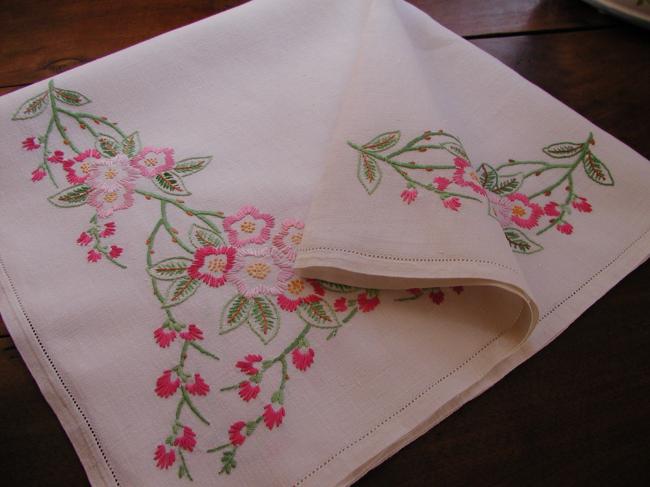 Stunning tablecloth with embroidered blooming cherry tree