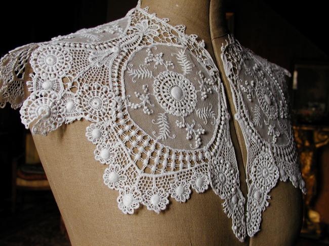 Spectacular collar in chemical lace and embroidered net 1900