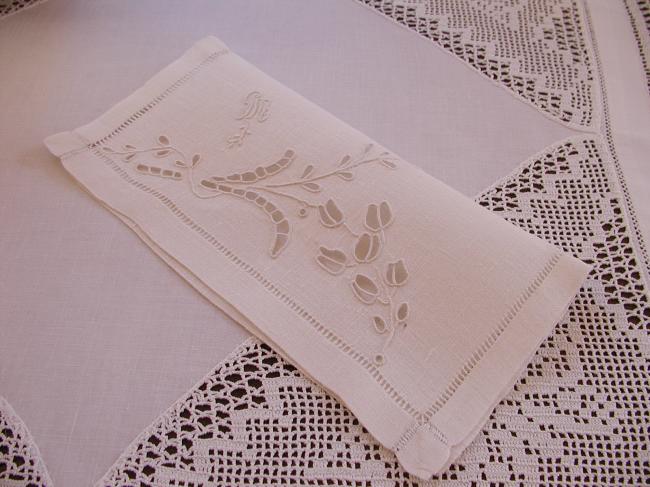 Charming Richelieu embroidered napkin case 1910, monogram PM