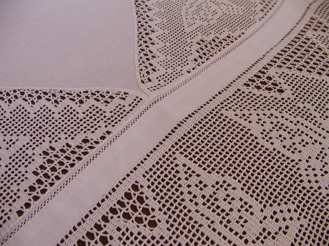 Striking tablecloth with inserts and crochet lace with lots of butterflies 1900