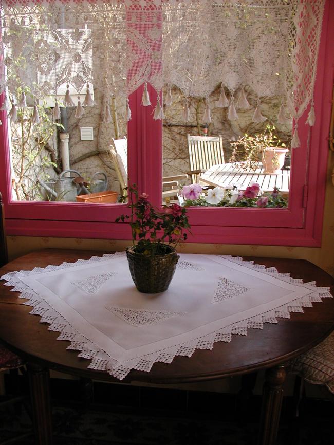 Lovely occasional tablecloth with inserts and crochet lace 1900