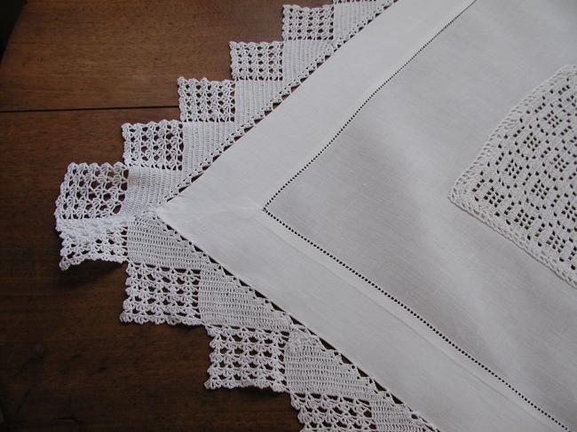 Lovely occasional tablecloth with inserts and crochet lace 1900