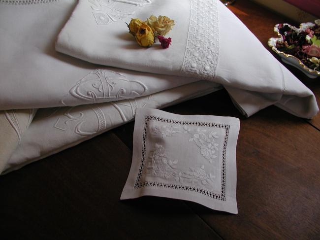 3 Charming lavander sachet with hand-embroidered roses and foliage