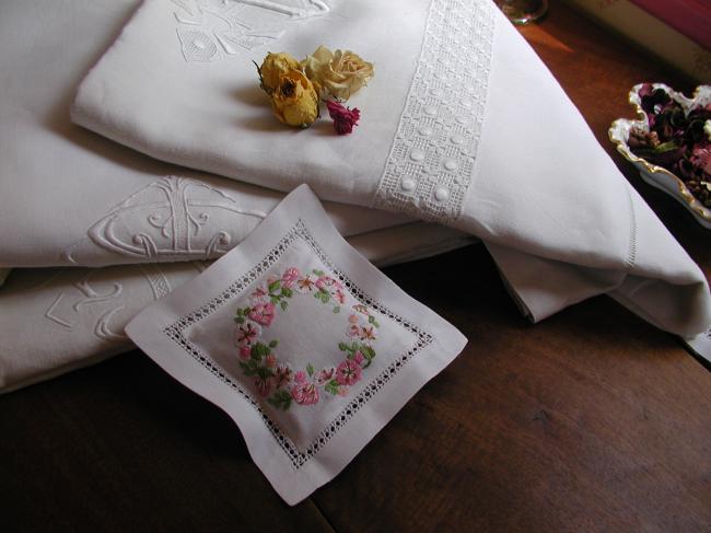 Wonderful lavander sachet with hand-embroidered crown of flowers