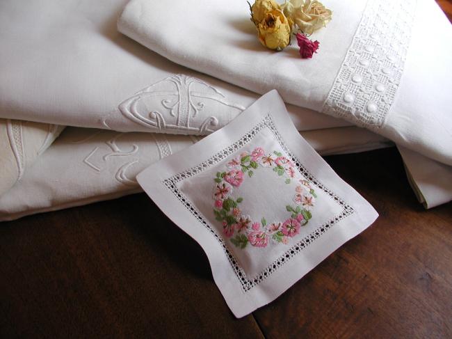 Wonderful lavander sachet with hand-embroidered crown of flowers