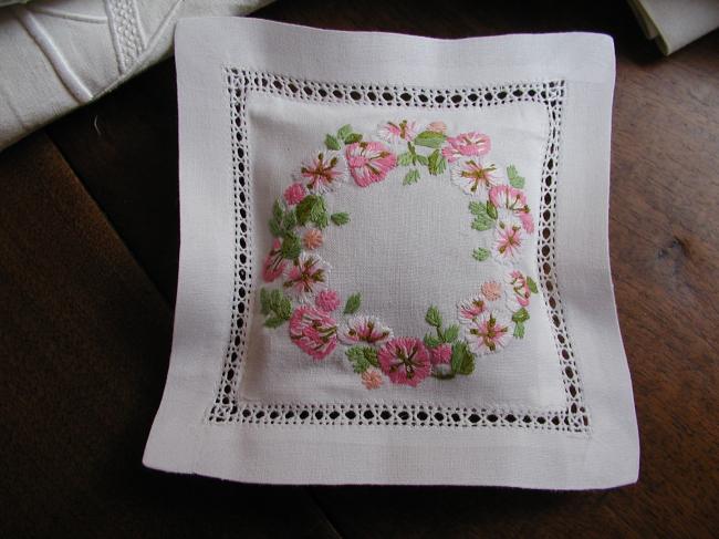 Wonderful lavander sachet with hand-embroidered crown of flowers