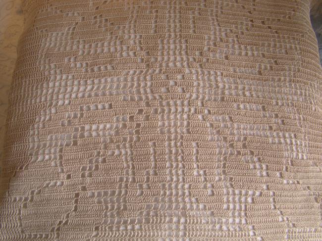 Joli dessus de coussin en dentelle de filet au crochet faite à la main