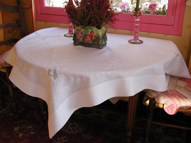 Wonderful tablecloth with drawn thread and  exquisite white works 1900