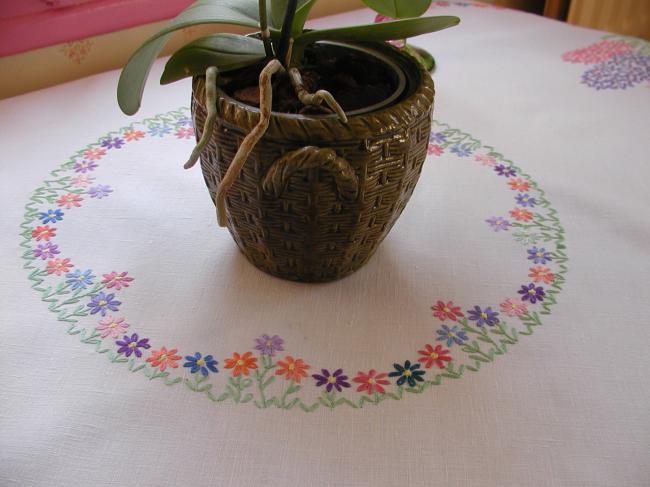 Really beautiful tablecloth with hand-embroidered hyacinths bowls