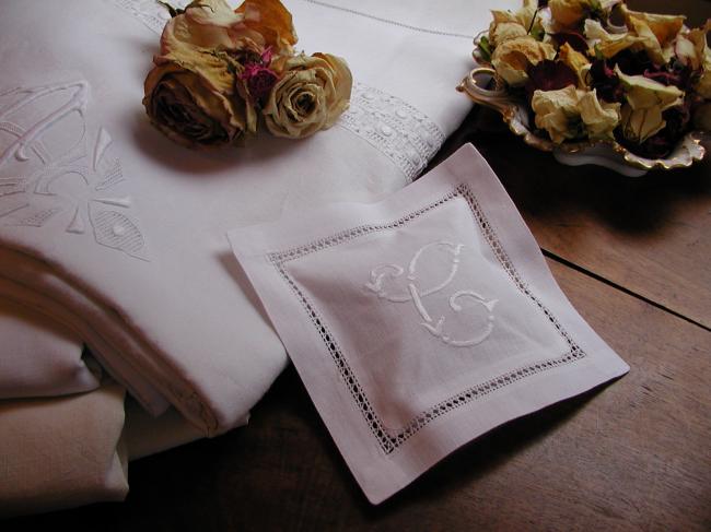 Charming lavander sachet with hand-embroidered monogram C