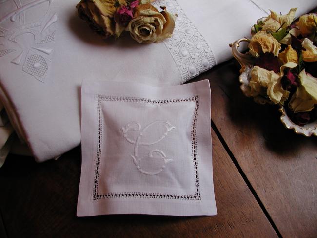 Charming lavander sachet with hand-embroidered monogram C