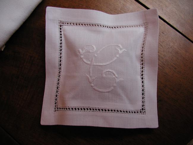 Charming lavander sachet with hand-embroidered monogram C