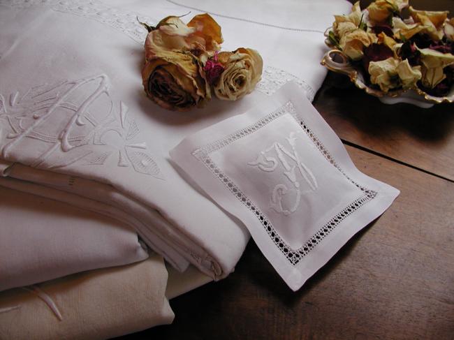 Charming lavander sachet with hand-embroidered monogram N