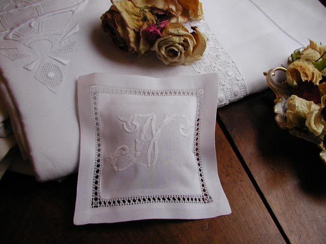 Charming lavander sachet with hand-embroidered monogram N