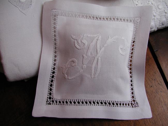 Charming lavander sachet with hand-embroidered monogram N