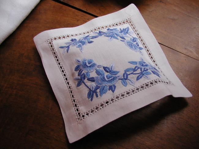 Sweet lavender sachet with hand-embroidered flowers in blue color