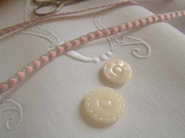 Adorable ruban petits coeurs en lin naturel et rose (5mm)