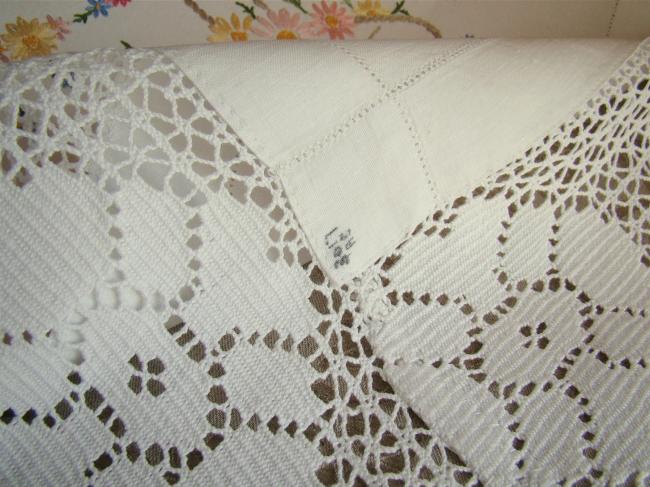 Really pretty tablecloth with hand-embroidered baskets of flowers and lace