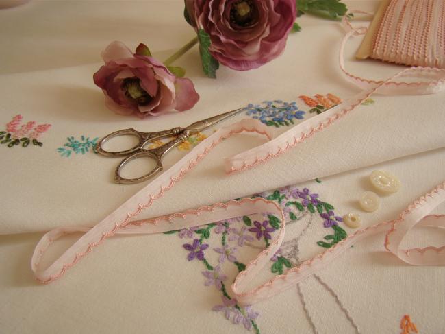 Lovely old little ribbon in pale pink  with pink  festoons, width 10mm