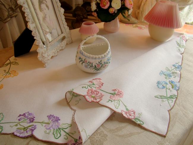 So adorable tablecloth with hand-embroidered bunches of eyelets