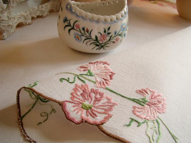 So adorable tablecloth with hand-embroidered bunches of eyelets