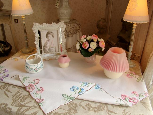 So adorable tablecloth with hand-embroidered bunches of eyelets