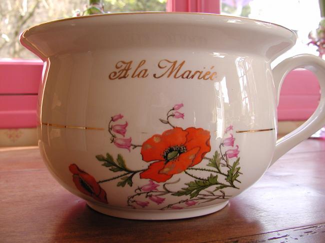 Adorable pot 'A La Mariée' décor Coquelicots&Campanules,1900, Moulin des Loups