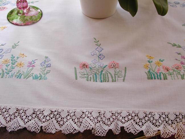 So romantic tablecloth with embroidered english garden with lace edging