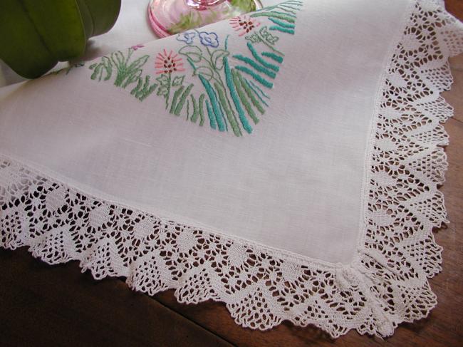 So romantic tablecloth with embroidered english garden with lace edging