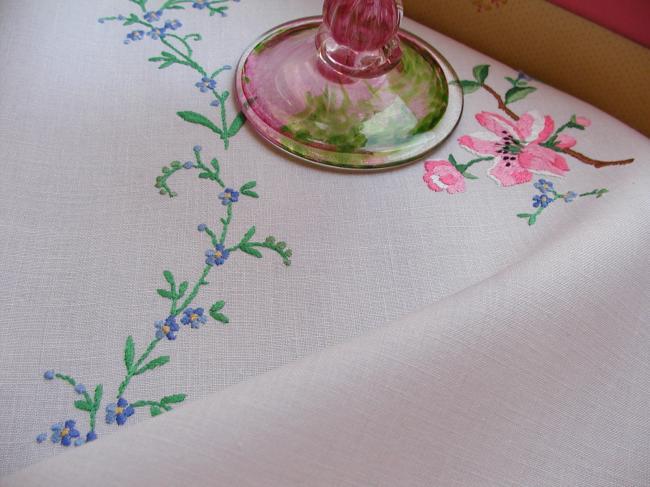 Breathtaking tablecloth with hand-embroidered blooming appletree