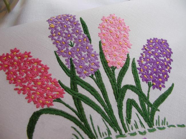 Really pretty tablecloth with hand-embroidered hyacinths and crocus