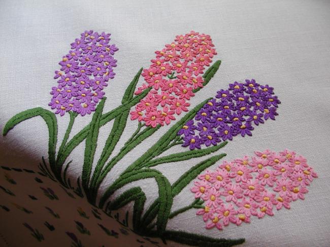 Really pretty tablecloth with hand-embroidered hyacinths and crocus