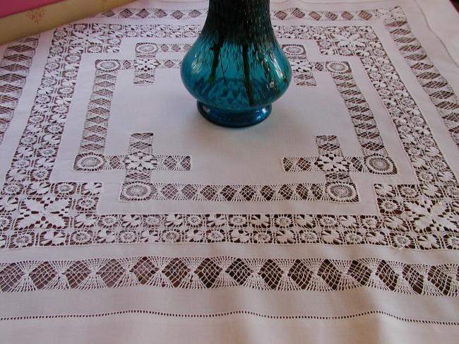 Gorgeous tablecloth with lavish Teneriffe and drawn threads works