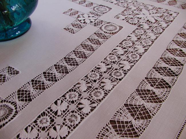 Gorgeous tablecloth with lavish Teneriffe and drawn threads works