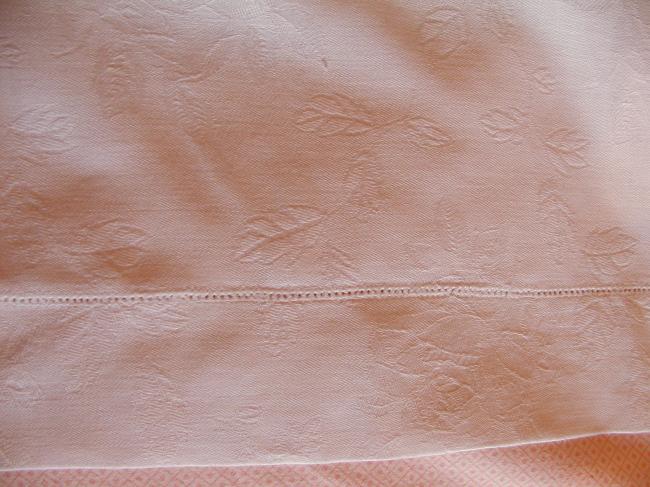 Romantic duvet cover in damask with roses pattern, monogram GJ