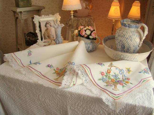 Absolutely gorgeous top dresser with hand-embroidered flowers & lace