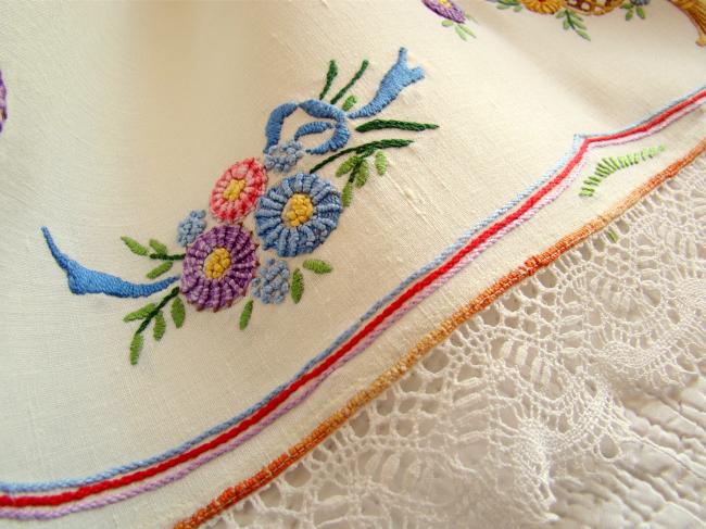 Absolutely gorgeous top dresser with hand-embroidered flowers & lace