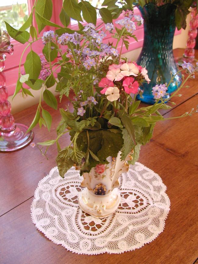 Lovely round doily with hand made Renaissance lace