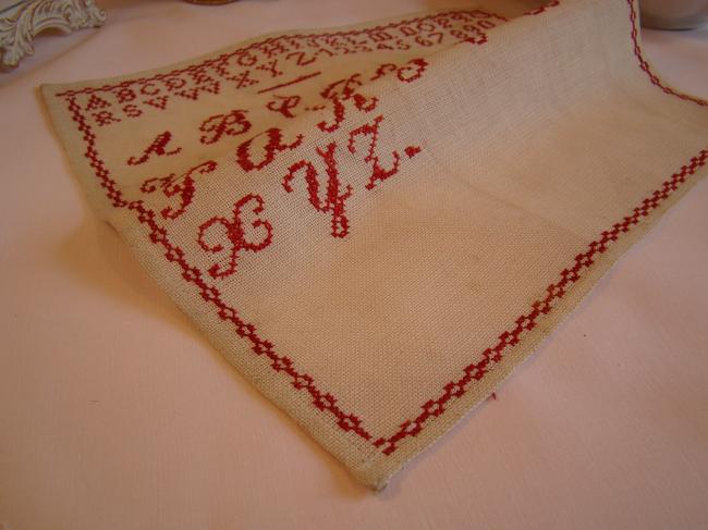 Lovely sampler made in red cross stitches, circa 1930