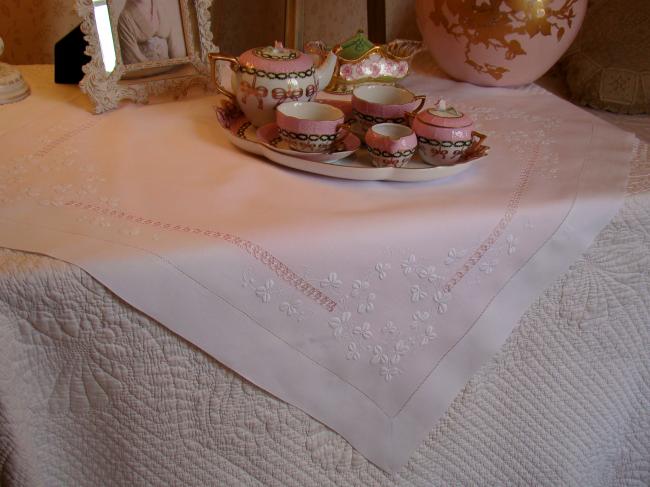 So sweet tablecloth with quantity of hand-embroidered clovers, circa 1915