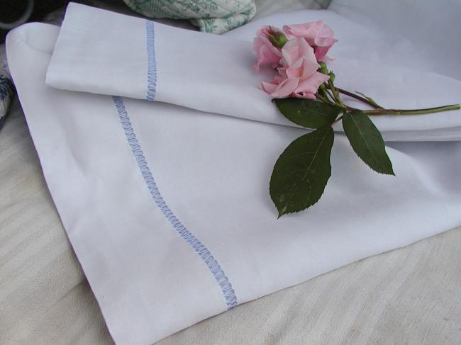 Superb large pure fine linen with hand-made blue lavender drawn thread river